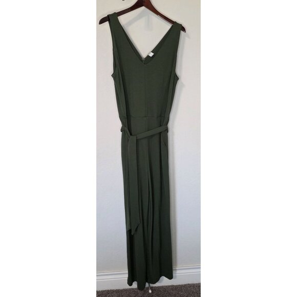Old Navy Women’s Green Sleeveless Wide Leg Jumpsuit Size Large Belted V-Neck - Picture 2 of 16